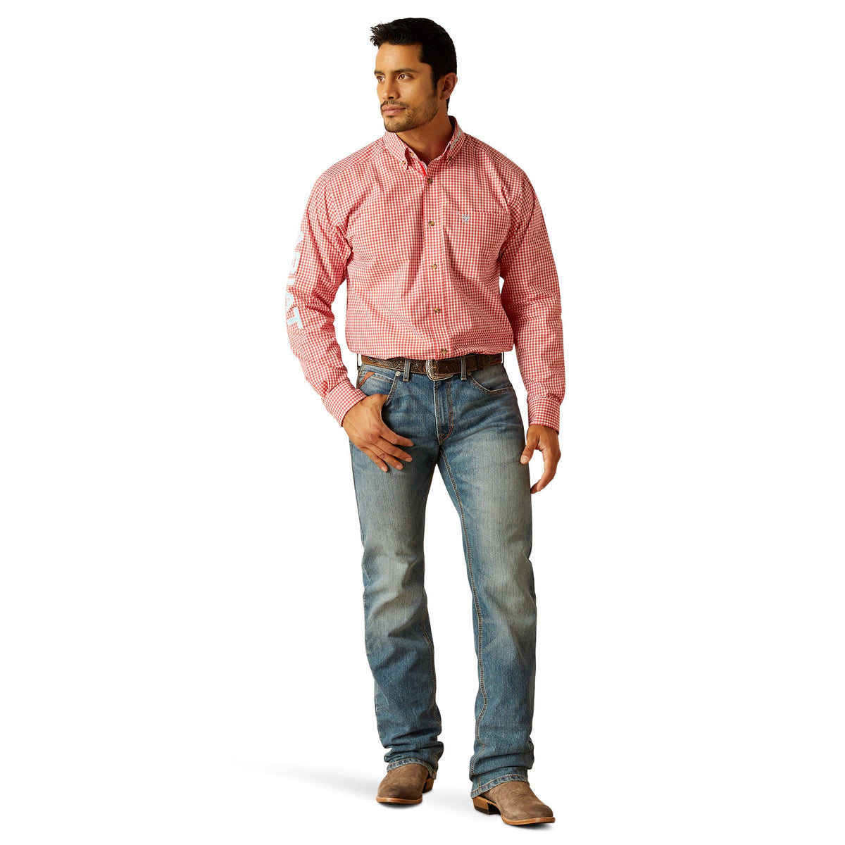 ARIAT Team Clifford Classic Fit Camicia Uomo - Manica Lunga, Cotone, Rosso E Bianco Con Stampe