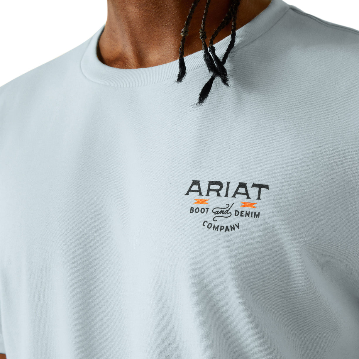 Gray t-shirt with Ariat logo on a white background