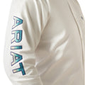 White jacket with colorful 'Aray' text on the sleeve against a white background