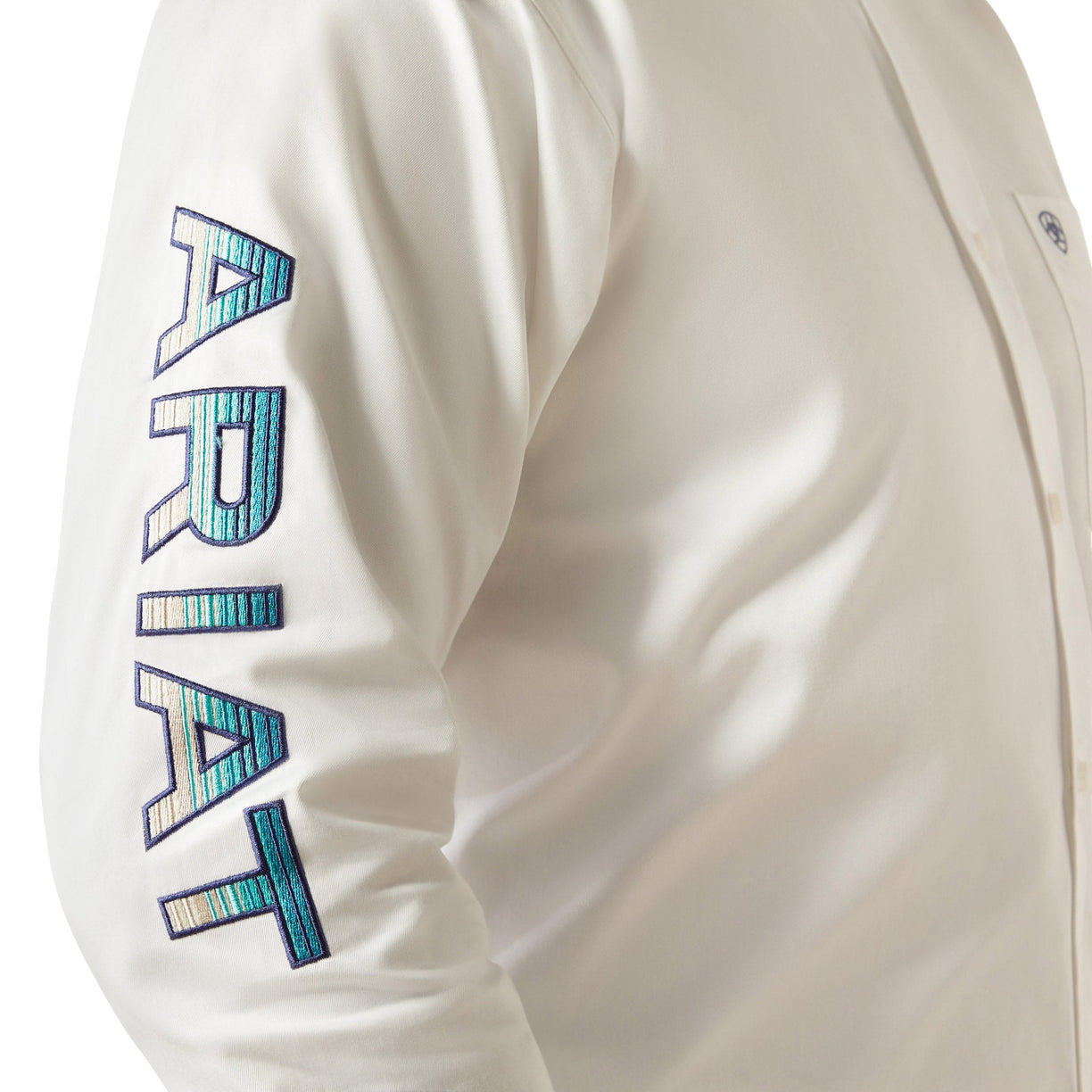 White jacket with colorful 'Aray' text on the sleeve against a white background