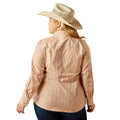 Person wearing a striped shirt and cowboy hat on a white background