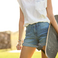 Ariat Women's Perfect Rise Maren 5" Shorts in blue denim - Lifestyle
