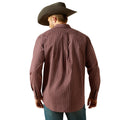 Man wearing a brown checkered shirt and cowboy hat on a white background