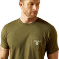 Man wearing a green Ariat t-shirt on a white background