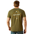 Man wearing a green Ariat t-shirt on a white background
