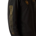 Black long-sleeve shirt with gold text and logo on a white background