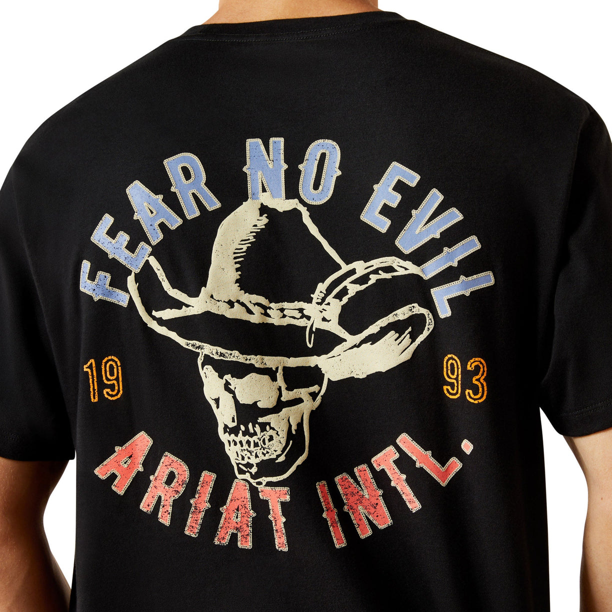 Black t-shirt with 'Fear No Evil' and 'Ariat Intl.' design on the back