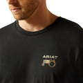 Black t-shirt with Ariat logo featuring a tractor design on a white background
