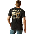 Man wearing a black t-shirt with Ariat branding on the back