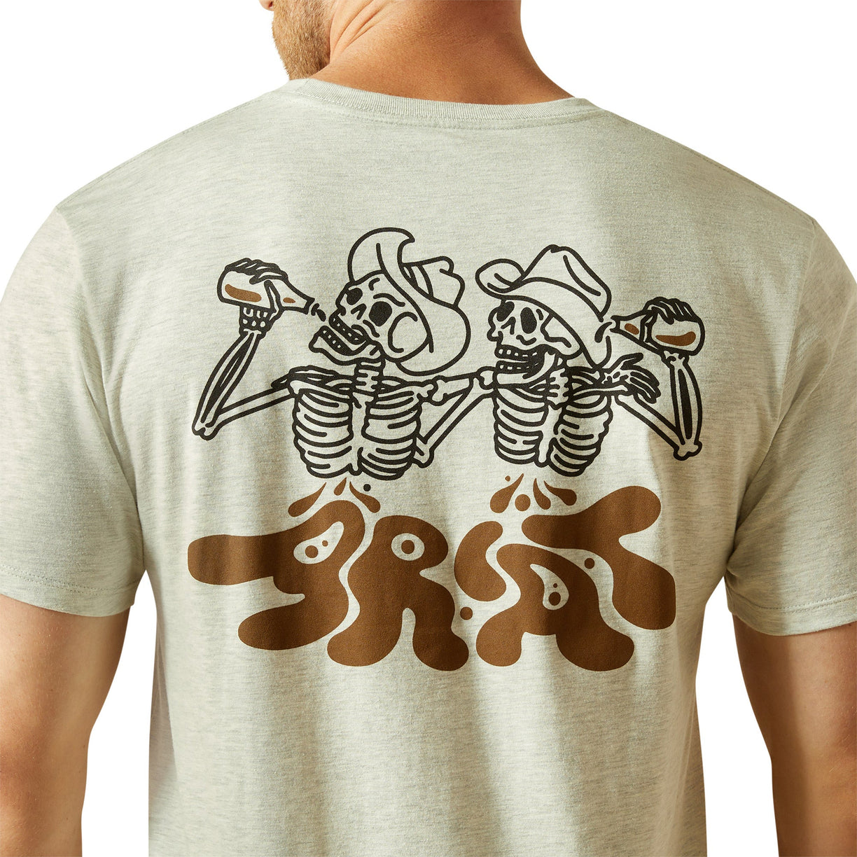 Beige t-shirt with skeleton design on the back