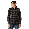 Person wearing a plaid shirt on a white background
