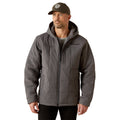 Man wearing a gray jacket with a hood and Ariat logo on a white background