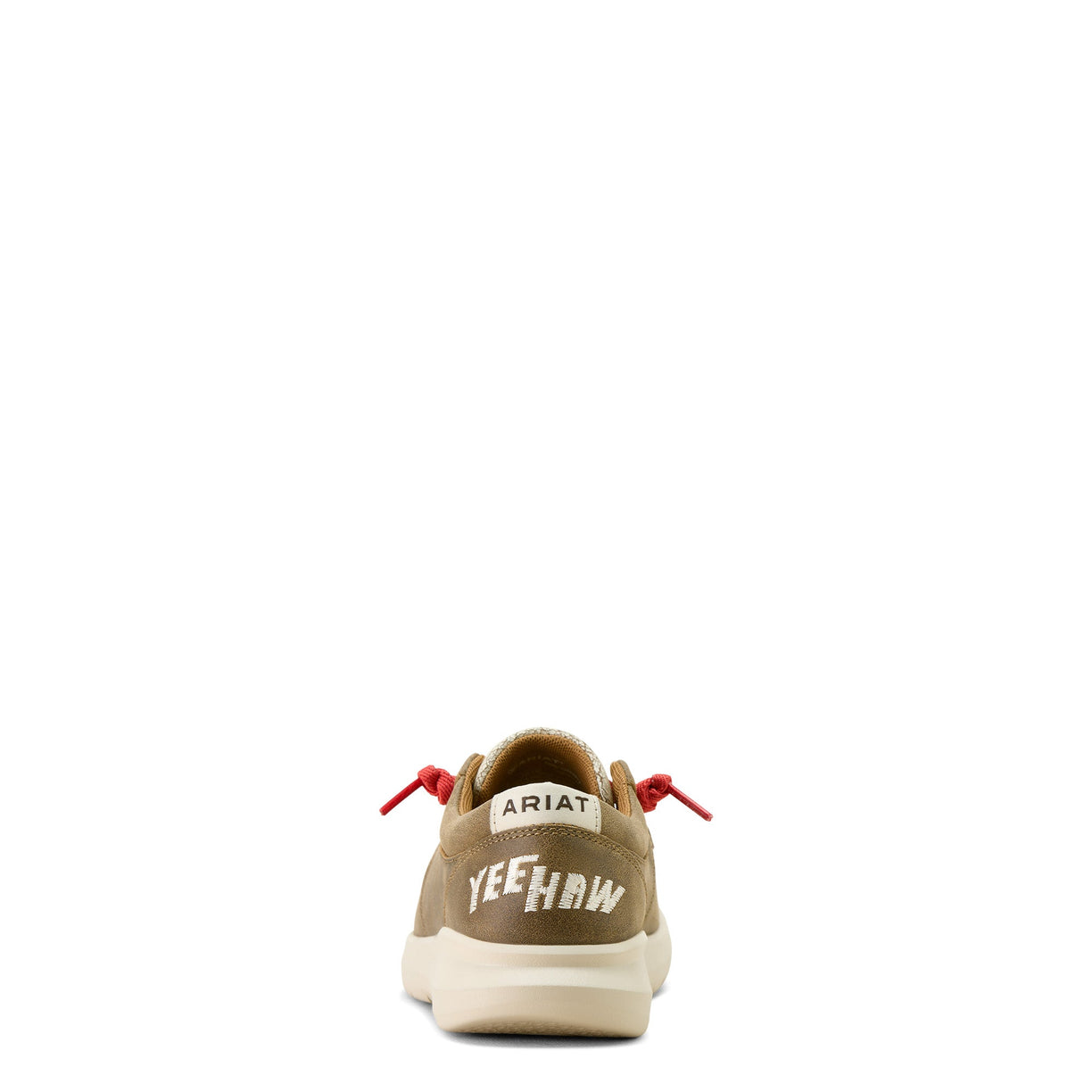 Brown sneaker with 'Yeehaw' and 'Ariat' branding on a white background