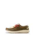 Brown shoe with red laces on a white background