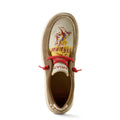 Tan boat shoe with red laces and Levi's branding on a white background