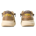 Brown sneakers with text and Ariat branding on a white background