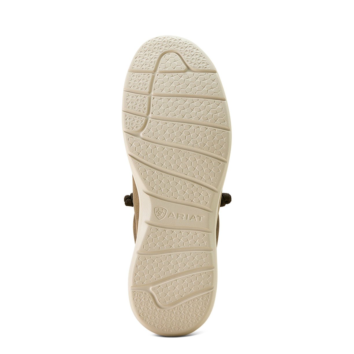 Close-up of a sandal sole with Ariat logo on a white background