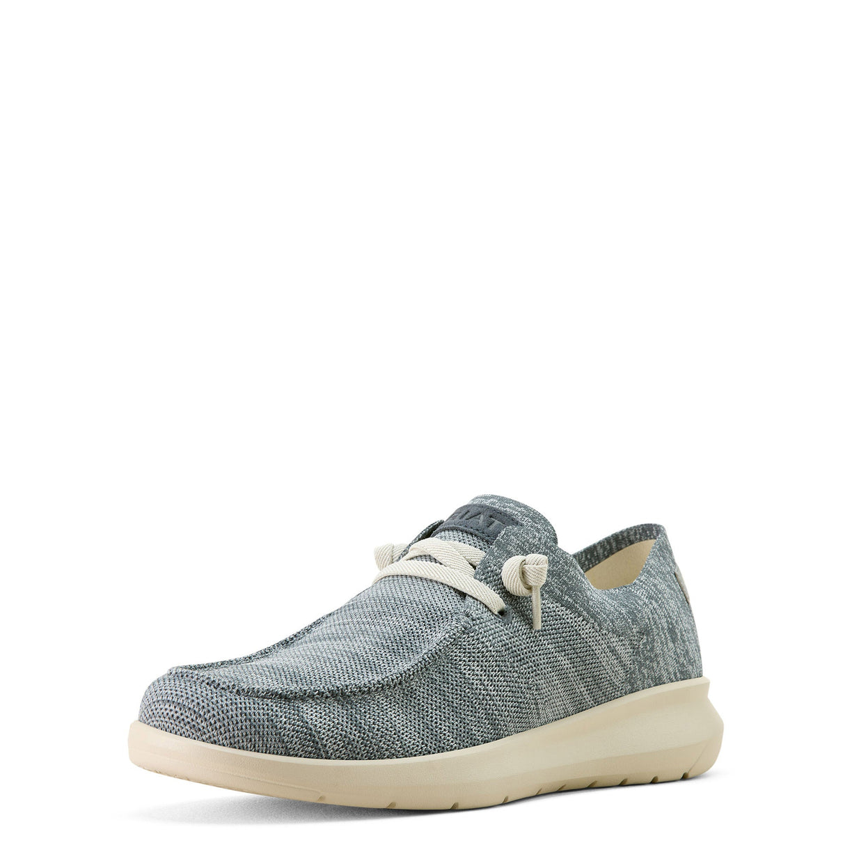 Blue casual shoe with white laces on a white background