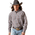 Person wearing a plaid shirt, jeans, and a cowboy hat on a white background