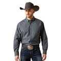 Man wearing a plaid shirt, jeans, and a cowboy hat on a white background