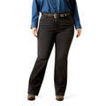 Person wearing black pants and a blue shirt on a white background