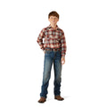 Person wearing a plaid shirt and jeans on a white background