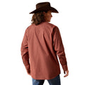 Person wearing a red checkered shirt and brown cowboy hat on a white background