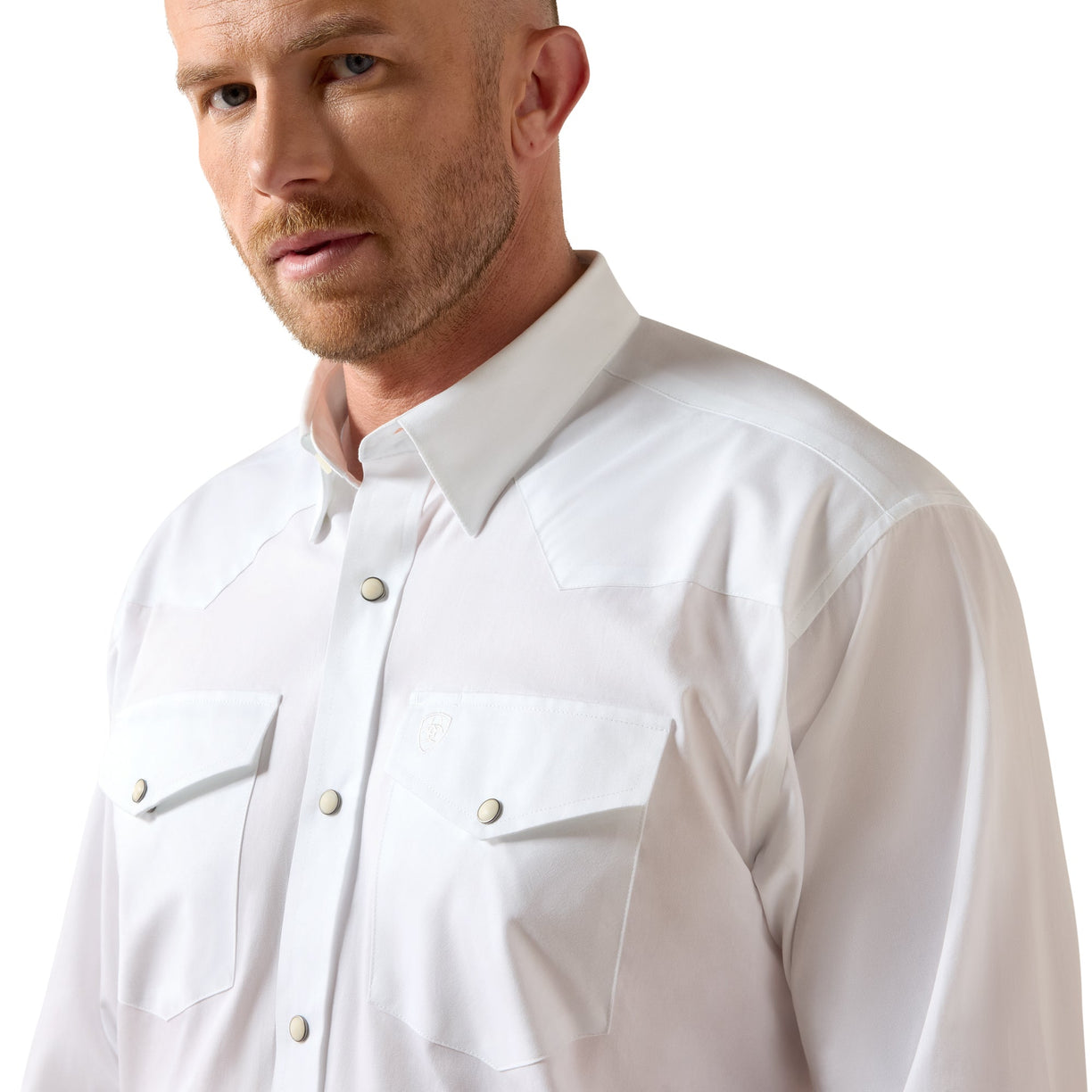 Man wearing a white shirt on a white background