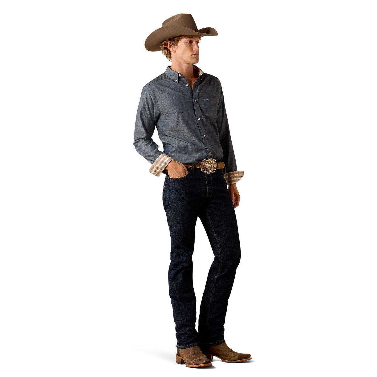 Wrinkle Free Ariat Solid Pinpoint Oxford Fitted Shirt