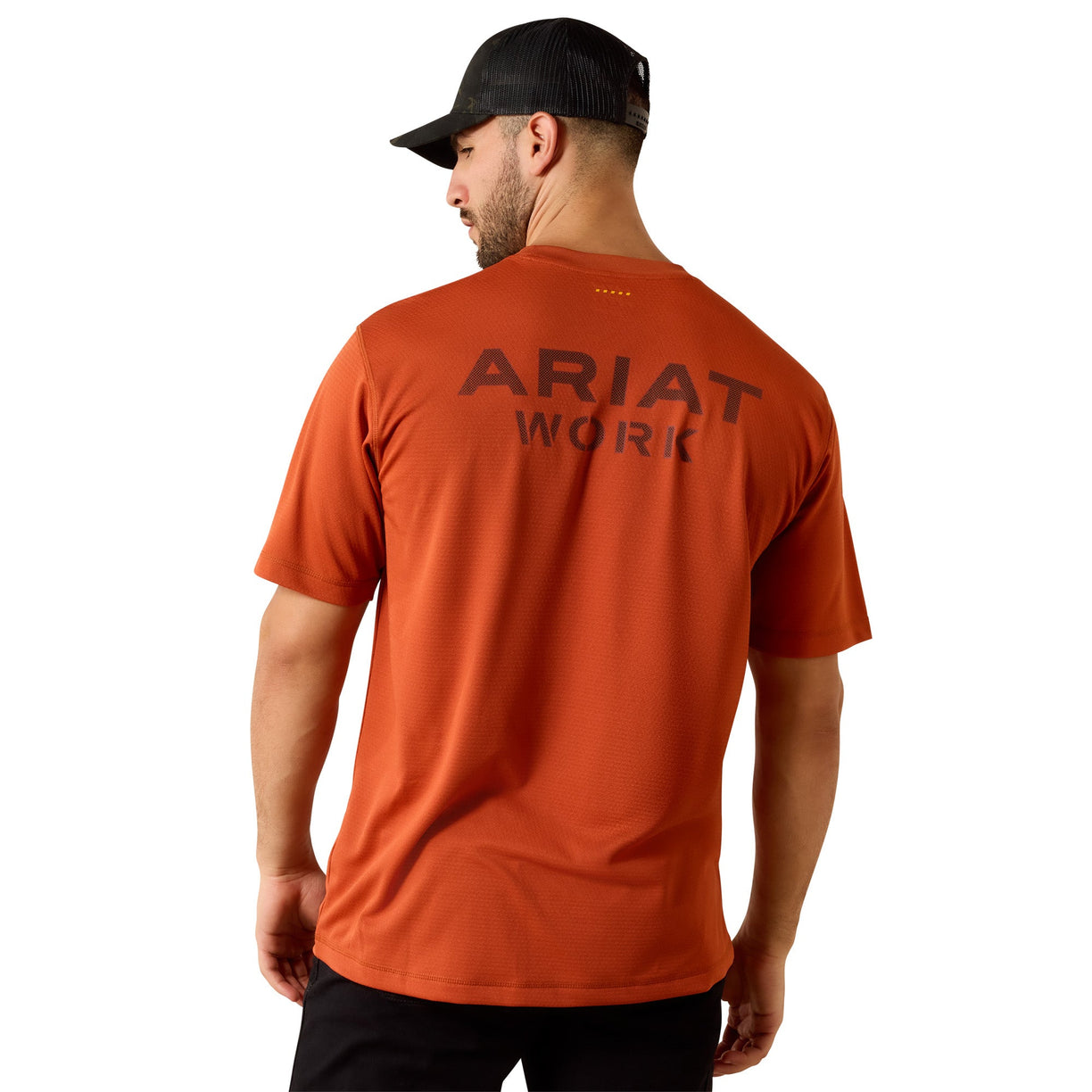 Ariat Rebar Heat Fighter Textured Logo T-Shirt in Burnt Brick, rear view