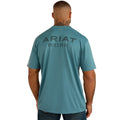 Teal work tee, rear view showing the tone-on-tone Ariat Work print