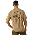 Tan short sleeve tee, rear view showing the shield logo graphic