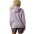 Person wearing a light purple hoodie and gray shorts on a white background
