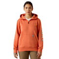 Person wearing an orange hoodie with a white background