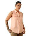 Ariat Rebar Made Tough VentTEK DuraStretch Tank in peach - sleeveless button-up work shirt with chest pockets, front view on model