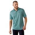 Teal all-over geometric print - the Ariat All Over Print Classic Fit Polo, on a man wearing dark jeans, front view