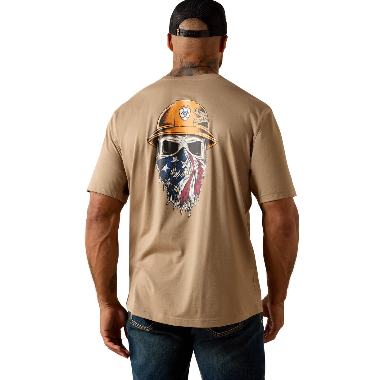 Ariat Rebar Workman Born For This T-Shirt in Sandshell with back graphic