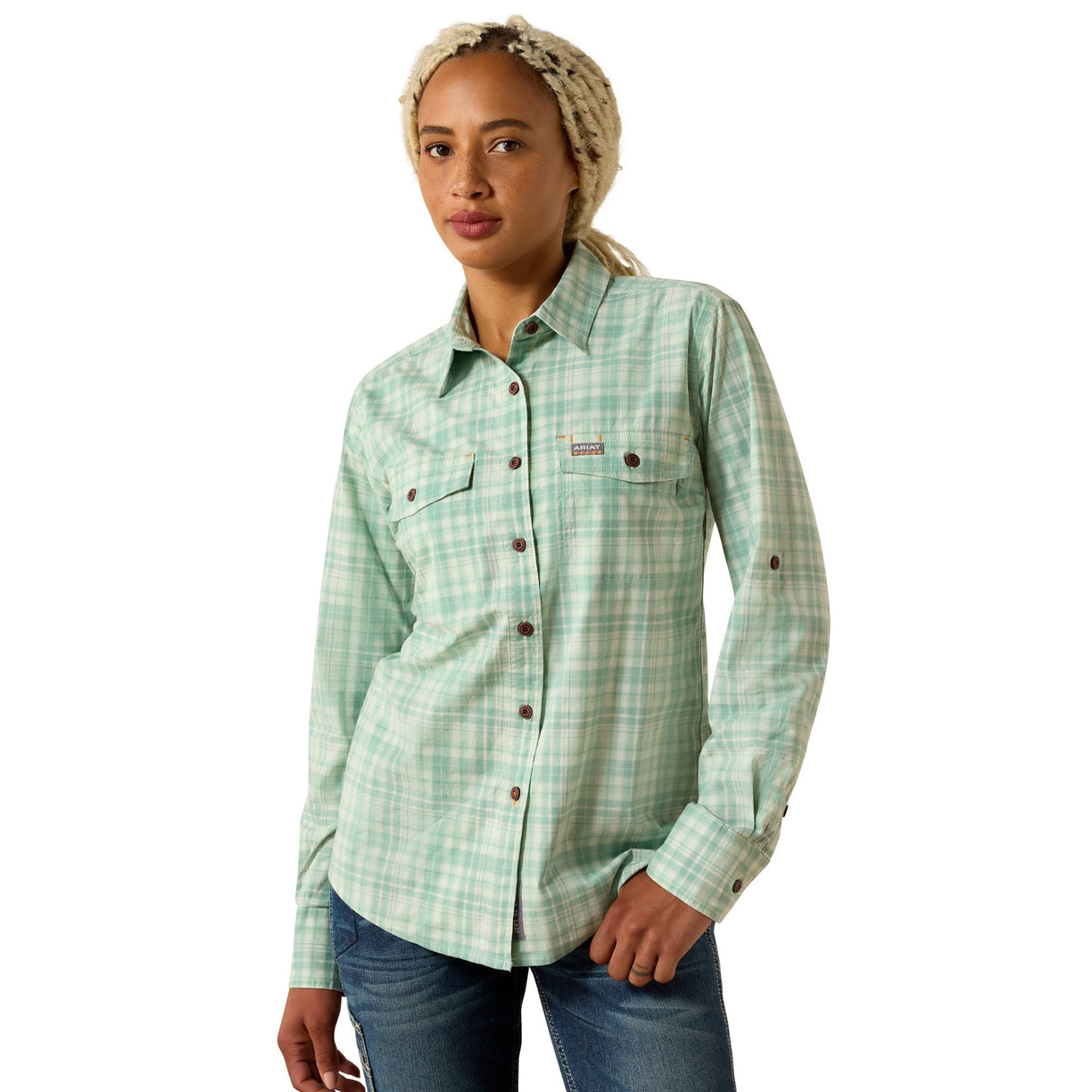 Ariat Rebar Made Tough DuraStretch Work Shirt in Green Plaid