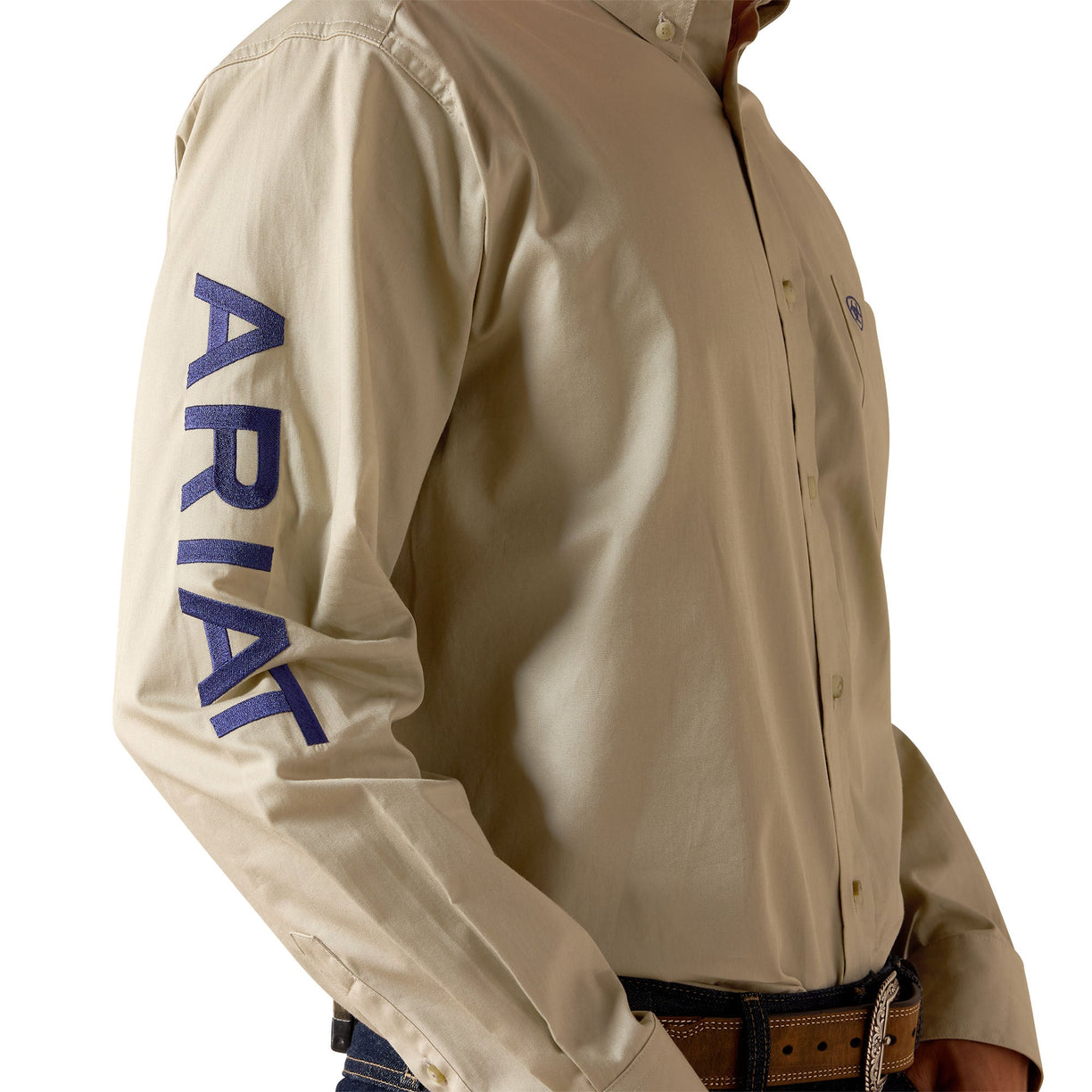 Beige jacket with 'Ariat' branding on a white background