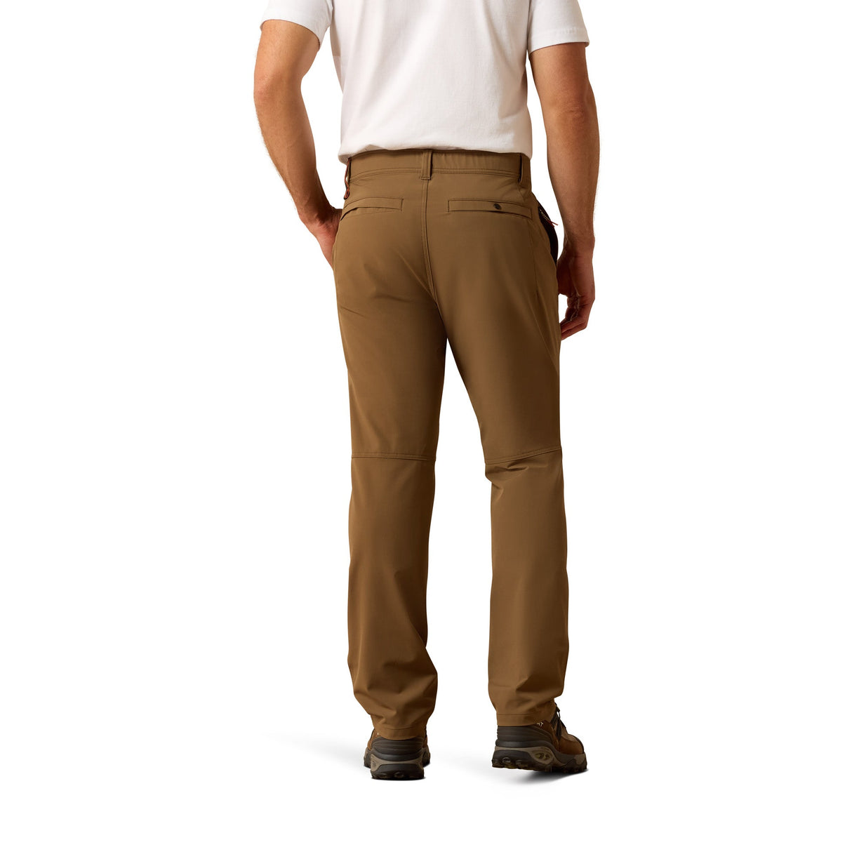 Brown pants worn by a person on a white background
