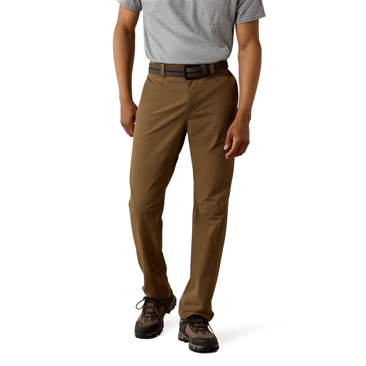 Person wearing brown pants on a white background