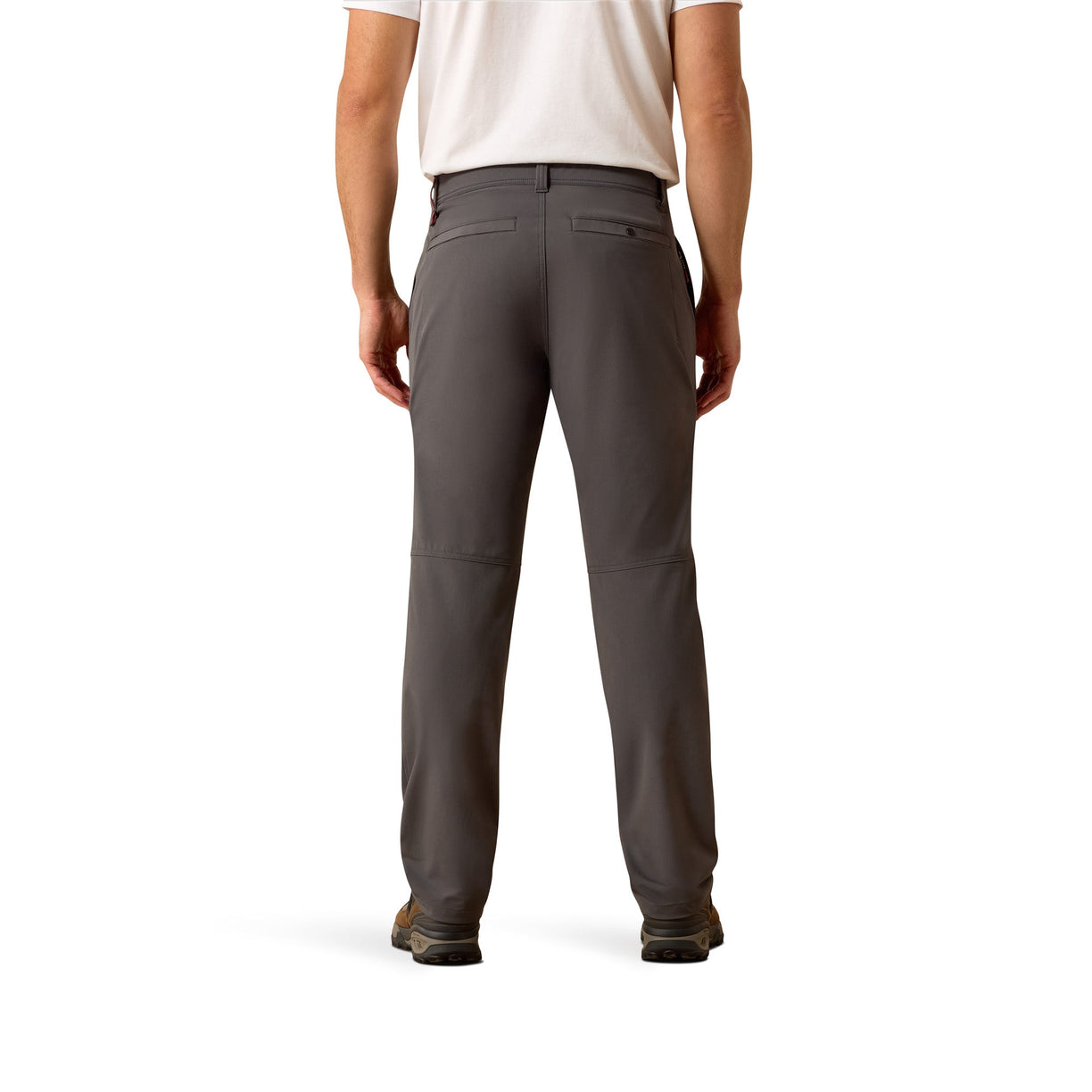Person wearing gray pants on a white background