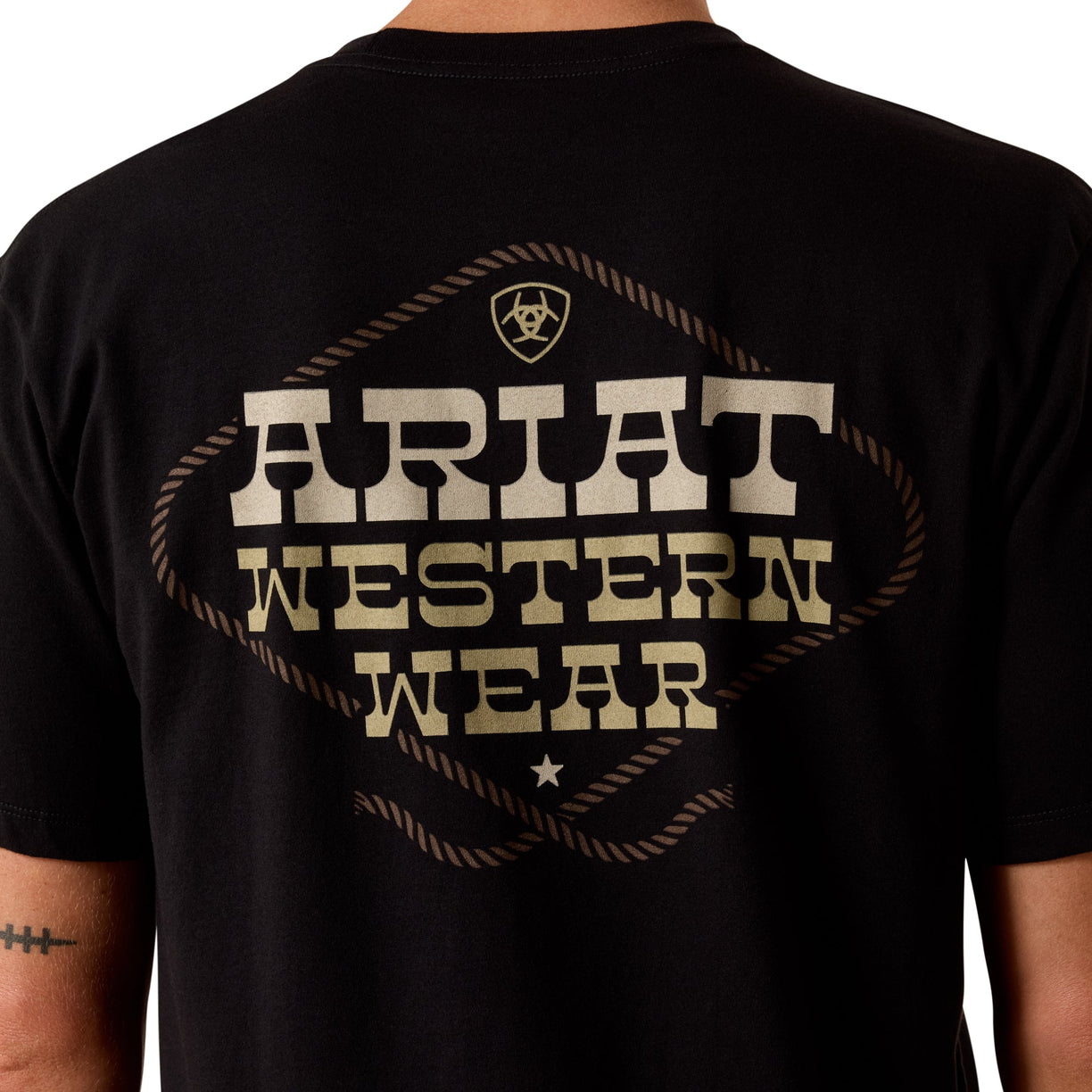 Black t-shirt with 'Ariat Western Wear' logo on the back