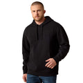 Man wearing a black hoodie with 'AFLAT' branding on a white background