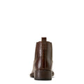 Brown leather boot with a crocodile texture on a white background