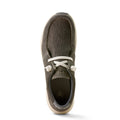 Gey leather shoe with white laces on a white background