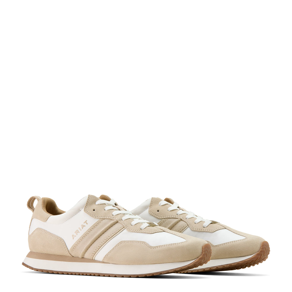 Beige and white sneakers on a white background