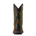Brown and black Ariat cowboy boot on a white background