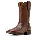 Brown leather boot on a white background