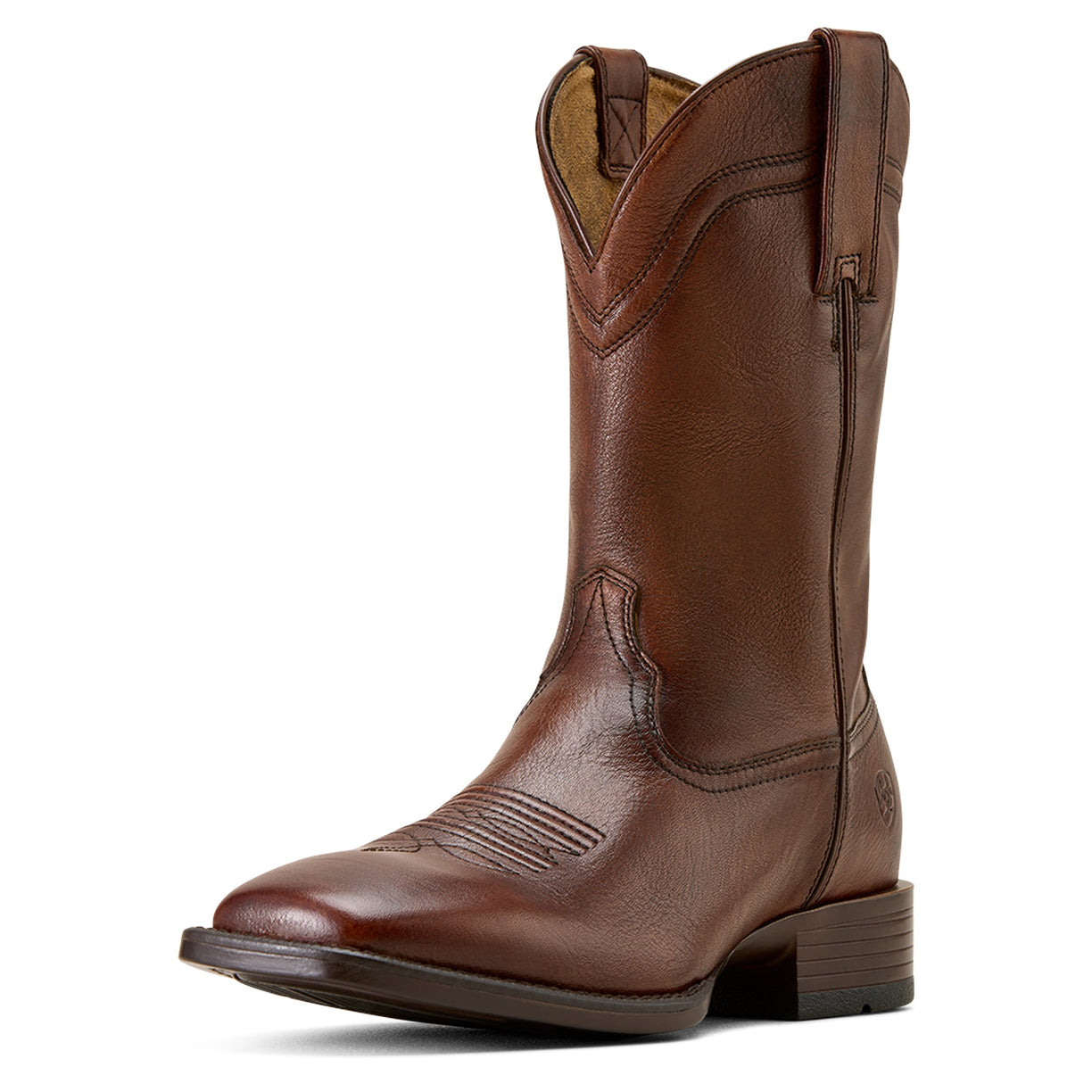 Brown leather boot on a white background